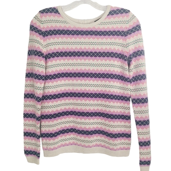 Talbots Petite | Women's Pink Fair Isle Back Zipper Cardigan Sweater (Size P) - Picture 2 of 15